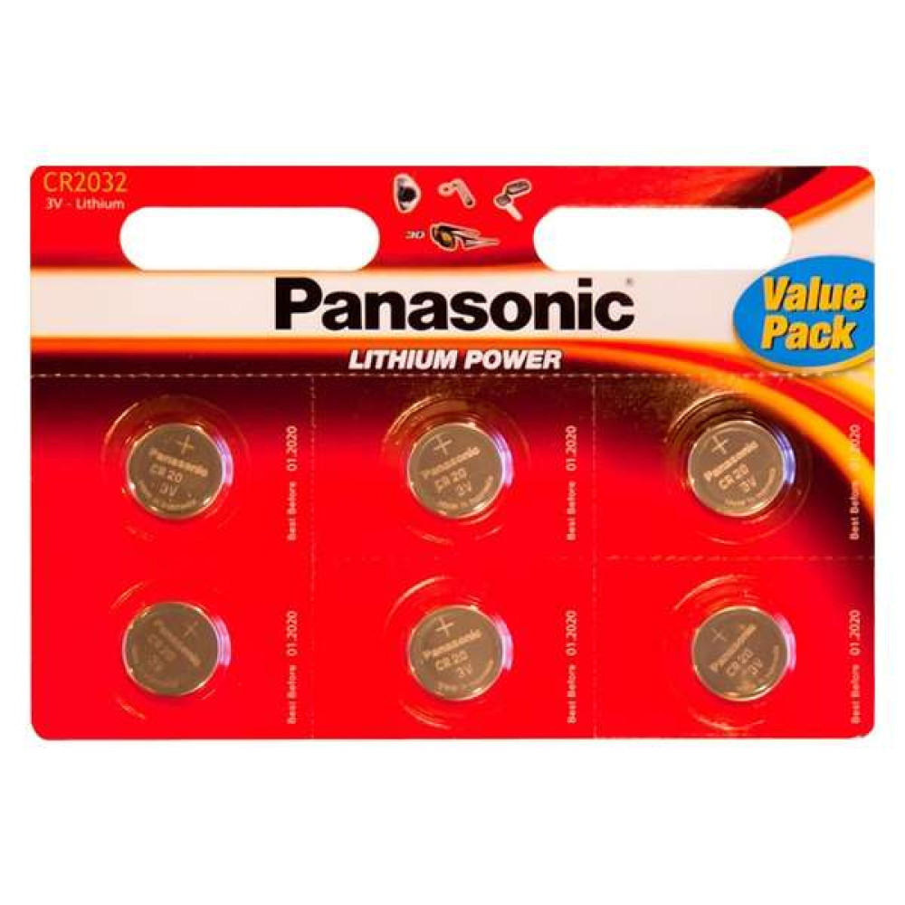 Батарейка Panasonic CR-2032EL/6B літієва CR2032 блістер, 6 шт.