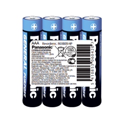 Батарейка Panasonic R03BER/4PR GENERAL PURPOSE вугільно-цинкова AAA(R3) плівка, 4 шт. Батарейка Panasonic R03BER/4PR GENERAL PURPOSE вугільно-цинкова AAA(R3) плівка, 4 шт.