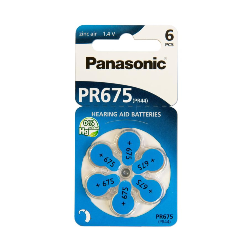 Батарейка Panasonic PR-675H/6LB повітряно-цинкова PR675H(675A, AC675E/EZ, ZA675, DA675), блістер, 6 шт