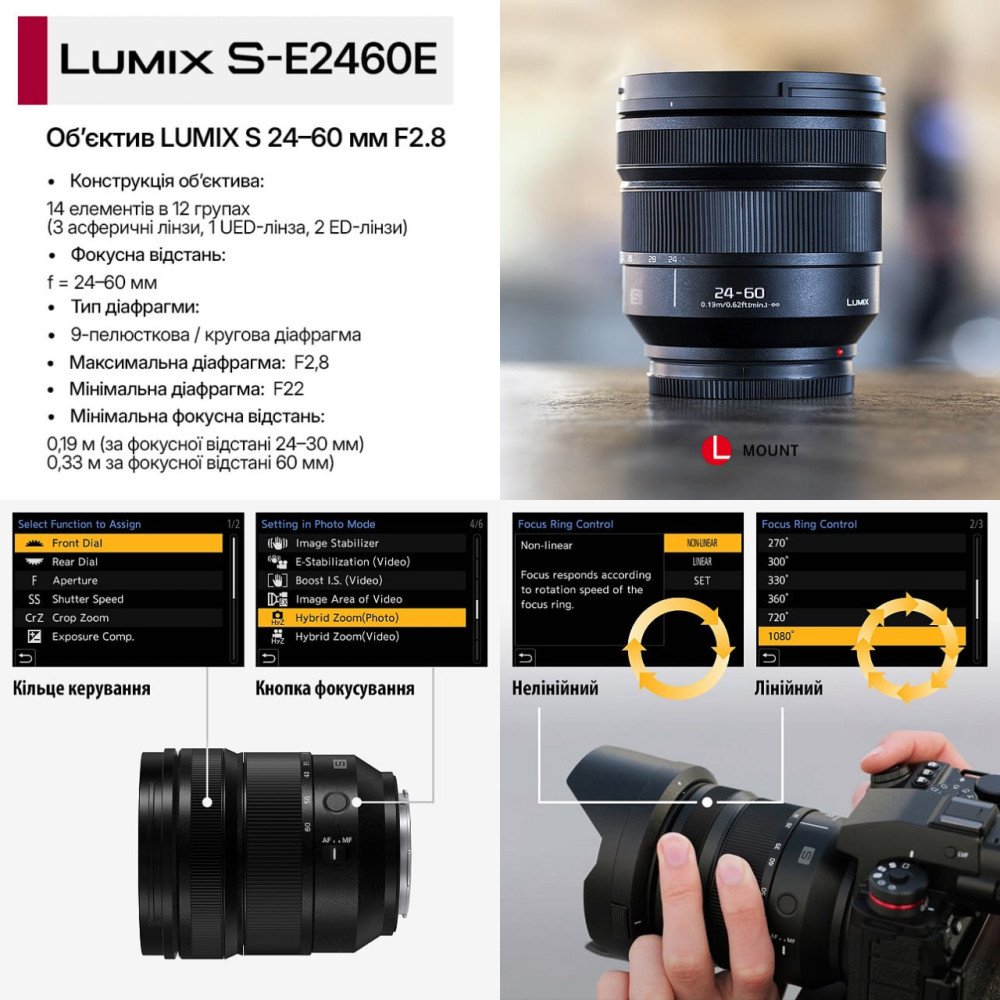 Об'єктив Panasonic S-E2460E Lumix S 24-60 mm f/2.8 Об'єктив Panasonic S-E2460E Lumix S 24-60 mm f/2.8