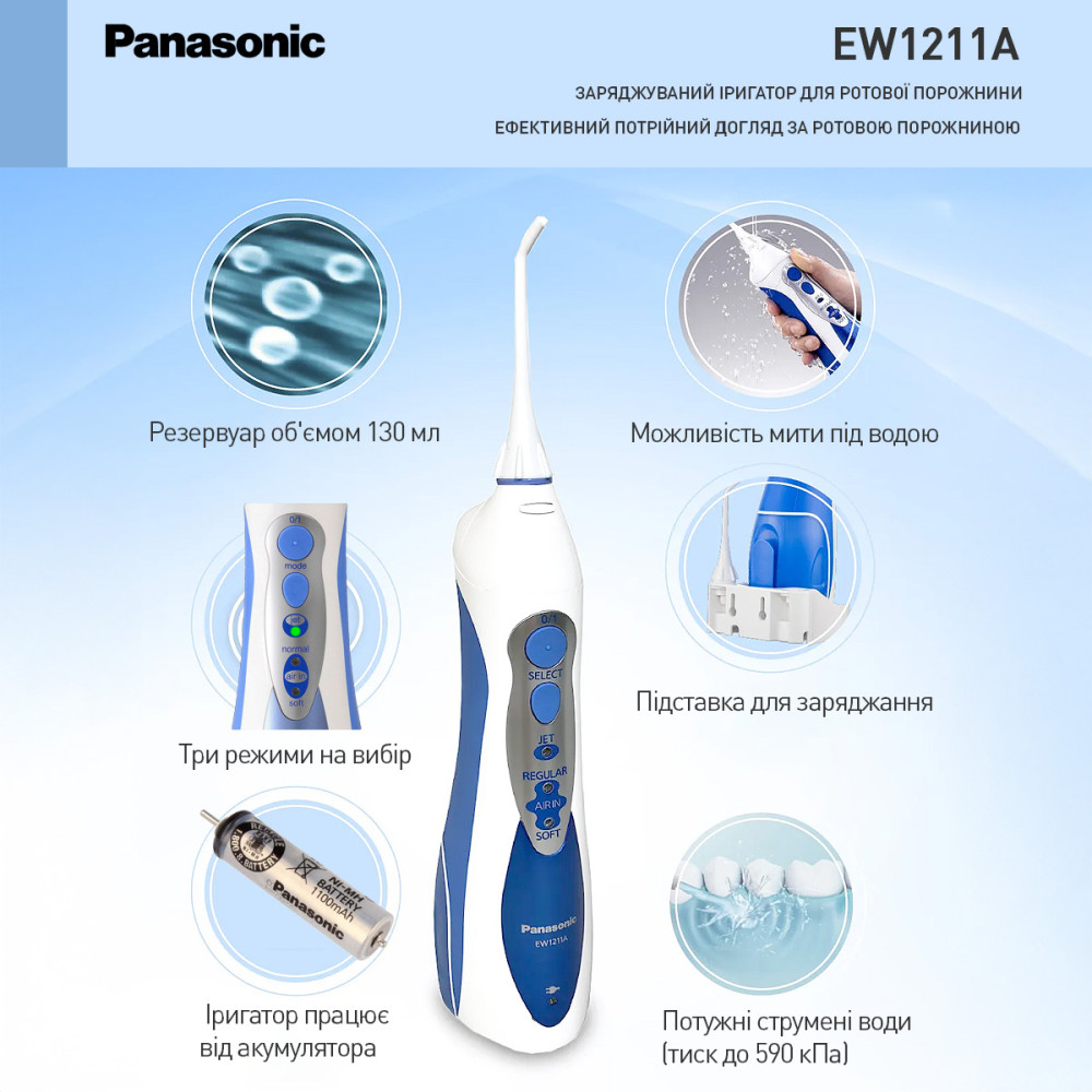 Ірригатор Panasonic EW1211A321-AS з 4 насадками Ірригатор Panasonic EW1211A321-AS з 4 насадками